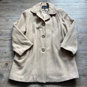 Wool Trench Coat Herman Kay Women's 10P Medium Tan Vintage 90s Jacket